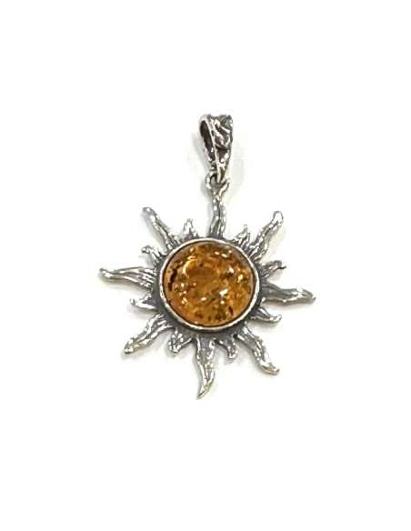 Colgante de Ámbar y en Plata de Ley sol